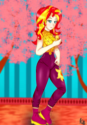 Size: 700x1000 | Tagged: safe, artist:kulkry, sunset shimmer, human, g4, clothes, humanized, pants, shirt, solo