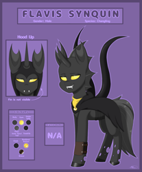 Size: 2067x2500 | Tagged: safe, artist:melodytheartpony, oc, oc:flavis, changeling, bandana, cloak, clothes, frills, high res, horn, male, tail, tendrils, yellow changeling