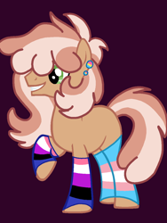 Size: 900x1200 | Tagged: safe, artist:circuspaparazzi5678, oc, oc:feather wave, earth pony, pony, base used, clothes, ear piercing, earring, genderfluid, genderfluid pride flag, jewelry, nonbinary, offspring, pansexual, pansexual pride flag, parent:cheerilee, parent:feather bangs, parents:featherlee, piercing, pride, pride flag, socks, transgender, transgender pride flag