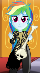 Size: 557x1005 | Tagged: safe, artist:grapefruitface1, rainbow dash, equestria girls, g4, base used, clothes, eyeshadow, gothic, guitar, looking at you, makeup, musical instrument, queen (band), robe, show accurate, skull