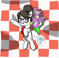 Size: 1920x1874 | Tagged: safe, artist:alexdti, raven, spike, dragon, pony, unicorn, g4, blushing, cute, female, glasses, hair bun, interspecies, looking at each other, male, mare, necktie, older, older spike, picnic, secretary, ship:ravenspike, shipping, spikabetes, straight, winged spike, wings