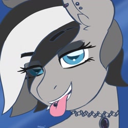 Size: 2400x2400 | Tagged: safe, artist:koapony, oc, oc:chrome finish, pony, bedroom eyes, choker, high res, piercing, tongue out