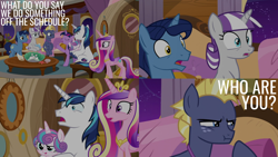 Size: 2000x1125 | Tagged: safe, edit, edited screencap, editor:quoterific, screencap, night light, princess cadance, princess flurry heart, shining armor, star tracker, twilight sparkle, twilight velvet, alicorn, pony, unicorn, g4, once upon a zeppelin, eyes closed, gasp, ooc is serious business, open mouth, shocked, sisters-in-law, twilight sparkle (alicorn)