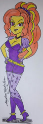 Size: 822x2371 | Tagged: safe, artist:amyrosexshadowlover, adagio dazzle, equestria girls, g4, boots, breasts, choker, cleavage, clothes, eyelashes, female, grin, hand on hip, high heel boots, shoes, signature, smiling, socks, solo, traditional art