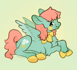 Size: 2928x2632 | Tagged: safe, artist:snewdraws, oc, oc only, oc:dandelion wishes, pegasus, pony, blushing, bow, high res, looking at you, ribbon, smiling, spread wings, wings