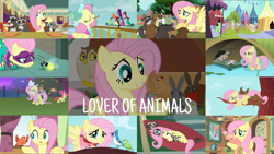 Size: 1974x1111 | Tagged: safe, edit, edited screencap, editor:quoterific, screencap, amberlocks, apple bloom, elbow grease, fluttershy, ivory, ivory rook, mr. waddle, paradise (g4), philomena, rook ramparts, saddle rager, smoky, smoky jr., softpad, beaver, bird, chicken, earth pony, ferret, firefly (insect), fish, insect, owl, pegasus, pony, rabbit, raccoon, sheep, squirrel, a bird in the hoof, a canterlot wedding, dragonshy, flutter brutter, friendship is magic, g4, magic duel, power ponies (episode), princess twilight sparkle (episode), secret of my excess, stare master, the big mac question, the crystal empire, the saddle row review, angry, animal, baton, bow, duo, duo female, eyes closed, female, floppy ears, flutterhulk, mouth hold, open mouth, power ponies, running, teeth