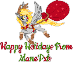 Size: 916x780 | Tagged: safe, artist:epicvon, artist:sugarcup, artist:xwhitedreamsx, derpy hooves, deer, pegasus, pony, reindeer, g4, antlers, boots, christmas, clothes, deerpy hooves, female, flying, harness, holiday, manepxls, mare, open mouth, pixel art, pxls.space, red nose, reindeer antlers, reindeerified, rudolph the red nosed reindeer, sack, shoes, side view, simple background, smiling, solo, species swap, tack, transparent background
