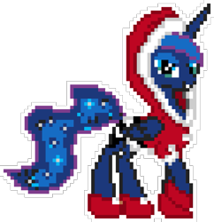 Size: 915x945 | Tagged: safe, artist:epicvon, artist:up1ter, princess luna, alicorn, pony, g4, christmas, female, holiday, looking at you, manepxls, mare, pixel art, pxls.space, side view, simple background, smiling, solo, transparent background