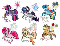 Size: 1080x830 | Tagged: safe, artist:witchspeils, applejack, fluttershy, pinkie pie, rainbow dash, rarity, twilight sparkle, alicorn, earth pony, pegasus, pony, unicorn, g4, base used, female, mane six, mare, obtrusive watermark, simple background, transparent background, twilight sparkle (alicorn), watermark