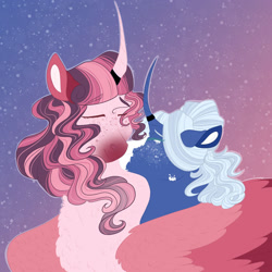 Size: 1280x1280 | Tagged: safe, artist:inisealga, princess cadance, trixie, alicorn, pony, unicorn, g4, female, horn, horn ring, infidelity, lesbian, mare, ring, ship:tridance, shipping, starry background