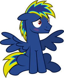 Size: 4000x4825 | Tagged: safe, artist:melisareb, oc, oc only, oc:storm bringer, pegasus, pony, absurd resolution, blushing, male, show accurate, shrunken pupils, simple background, sitting, solo, stallion, transparent background, vector, wings
