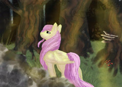 Size: 2520x1795 | Tagged: safe, artist:grimsouth135, fluttershy, pegasus, pony, g4, facing away, female, forest, mare, solo