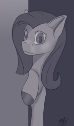 Size: 1000x1700 | Tagged: safe, artist:tenebrisnoctus, fluttershy, pegasus, pony, g4, grayscale, monochrome, solo