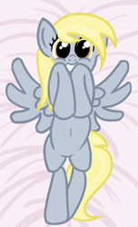 Size: 673x1106 | Tagged: safe, artist:dafiltafish, derpy hooves, pegasus, pony, g4, cute, dakimakura cover, derpabetes, pink sheets, solo