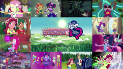 Size: 1972x1111 | Tagged: safe, edit, edited screencap, editor:quoterific, screencap, applejack, filthy rich, fluttershy, gaea everfree, gloriosa daisy, pinkie pie, rainbow dash, rarity, sci-twi, spike, spike the regular dog, sunset shimmer, timber spruce, twilight sparkle, bird, dog, owl, equestria girls, g4, my little pony equestria girls: legend of everfree, angry, crystal guardian, duo, duo female, female, glasses, grin, hand, humane five, humane seven, humane six, magic, magic hands, male, midnight sparkle, nervous, nervous smile, open mouth, smiling, teeth, trio