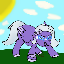 Size: 3024x3032 | Tagged: safe, artist:sondashlover280, derpibooru exclusive, oc, oc only, oc:comment, pegasus, pony, derpibooru, 2020, derpibooru ponified, female, glasses, high res, meta, ponified, ribbon, solo, yelling