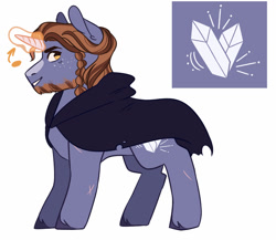 Size: 1024x889 | Tagged: safe, artist:cerealmiilk, oc, oc only, oc:obsidian, pony, unicorn, beard, cape, clothes, facial hair, freckles, glowing horn, horn, magical gay spawn, male, offspring, parent:big macintosh, parent:rockhoof, parents:rockmac, scar, simple background, solo, stallion, unshorn fetlocks, white background