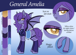 Size: 1280x929 | Tagged: safe, artist:wiggles, oc, oc only, oc:amelia valkyria, bat pony, pony, ask the lunar general, armor, female, mare, reference sheet, scar, solo