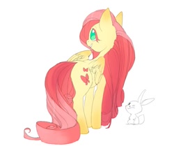 Size: 693x606 | Tagged: safe, artist:n0pies, angel bunny, fluttershy, pegasus, pony, rabbit, g4, animal, cute, no pupils, shyabetes, simple background, smiling, white background