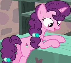 Size: 979x876 | Tagged: safe, screencap, sugar belle, pony, unicorn, g4, hard to say anything, bipedal, bipedal leaning, butt, cropped, female, leaning, mare, plot, solo, sugar butt