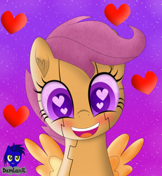 Size: 3840x4154 | Tagged: safe, artist:damlanil, scootaloo, gynoid, pegasus, pony, robot, robot pony, g4, blushing, cute, cutealoo, female, filly, happy, heart, heart eyes, looking at you, mare, open mouth, scootabot, simple background, smiling, vector, weapons-grade cute, wingding eyes, wings