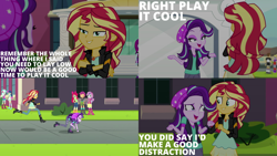 Size: 1986x1117 | Tagged: safe, edit, edited screencap, editor:quoterific, screencap, apple bloom, bon bon, cloudy kicks, lyra heartstrings, scootaloo, starlight glimmer, sunset shimmer, sweetie belle, sweetie drops, teddy t. touchdown, equestria girls, equestria girls specials, g4, my little pony equestria girls: mirror magic, clothes, cutie mark crusaders, duo, duo female, female, open mouth, running