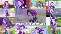 Size: 1972x1107 | Tagged: safe, edit, edited screencap, editor:quoterific, screencap, leafy mint, mint chip, starlight glimmer, equestria girls, equestria girls specials, g4, mirror magic, angry, female, food, ice cream, mirror, open mouth, purse, shrug, solo, watch