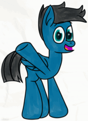 Size: 1000x1375 | Tagged: safe, artist:agkandphotomaker2000, oc, oc:pony video maker, pegasus, pony, animated, animation loop, gif, looking at you, loop, looping background, paint style coloring, paper background, simple background, waving, waving at you, wiggly, wiggly lines