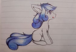 Size: 1836x1260 | Tagged: safe, artist:aleurajan, oc, oc only, earth pony, pony, earth pony oc, lined paper, open mouth, sitting, solo, traditional art