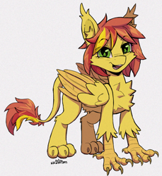 Size: 1354x1476 | Tagged: safe, artist:cherry_kotya, oc, oc only, oc:saturn gravity, hippogriff, hybrid, chest fluff, claws, ear fluff, female, looking at you, paws, simple background, smiling, smiling at you, solo, wings