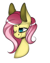 Size: 1080x1350 | Tagged: safe, artist:tessa_key_, fluttershy, pegasus, pony, g4, bags under eyes, bust, female, mare, one eye closed, simple background, smiling, solo, white background, wink