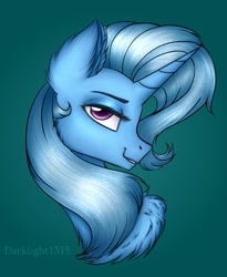 Size: 1159x1410 | Tagged: safe, artist:darklight1315, trixie, pony, unicorn, g4, bust, cheek fluff, chest fluff, ear fluff, looking at you, portrait, profile, smiling, solo