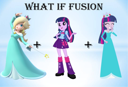 Size: 1280x868 | Tagged: safe, artist:daniotheman, artist:selenaede, artist:sugar-loop, twilight sparkle, equestria girls, g4, bare shoulders, barely eqg related, base used, blue dress, clothes, crossover, crown, dress, ear piercing, earring, eyes closed, female, fusion, jewelry, nintendo, piercing, princess rosalina, regalia, rosalina, super mario bros., twilight sparkle (alicorn)