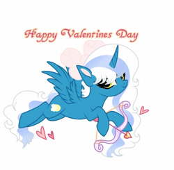 Size: 1024x1003 | Tagged: safe, artist:riofluttershy, oc, oc only, oc:fleurbelle, alicorn, pony, adorabelle, alicorn oc, arrow, bow, bow (weapon), cute, female, hair bow, heart, hearts and hooves day, horn, mare, solo, wings