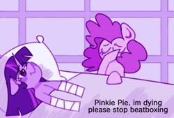 Size: 1598x1080 | Tagged: safe, artist:opossum-stuff, pinkie pie, twilight sparkle, pony, g4, bandage, beatboxing, bed, duo, floppy ears, hospital bed, meme, ponified meme, wikihow