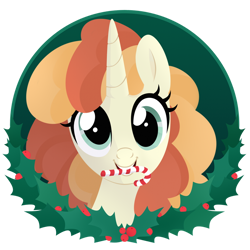 Size: 1024x1024 | Tagged: safe, artist:kabuvee, oc, oc only, pony, bust, candy, candy cane, female, food, mare, mouth hold, portrait, solo
