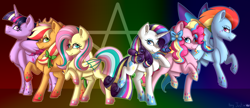 Size: 3000x1300 | Tagged: safe, artist:king-justin, applejack, fluttershy, pinkie pie, rainbow dash, rarity, twilight sparkle, earth pony, pegasus, pony, unicorn, g4, mane six, rainbow power, redraw, speedpaint