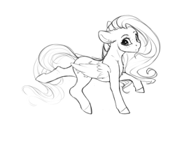 Size: 2935x2380 | Tagged: safe, artist:miokomata, fluttershy, pegasus, pony, g4, black and white, female, floppy ears, freckles, freckleshy, grayscale, high res, lineart, mare, monochrome, simple background, solo, white background