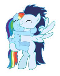 Size: 1076x1366 | Tagged: safe, artist:katsubases, artist:prismborealisdash, rainbow dash, soarin', pegasus, pony, g4, base used, duo, eyes closed, female, flying, hug, male, mare, ship:soarindash, shipping, simple background, stallion, straight, transparent background, vector, wings