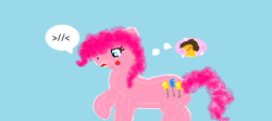 Size: 1333x595 | Tagged: artist needed, dead source, safe, cheese sandwich, pinkie pie, g4, 1000 hours in ms paint, blue background, blushing, female, male, ship:cheesepie, shipping, simple background, straight