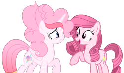Size: 1406x828 | Tagged: safe, artist:tanahgrogot, oc, oc only, oc:annisa trihapsari, oc:strawberries, alicorn, earth pony, pony, base used, duo, duo female, female, mare, not pinkie pie, not rarity, open mouth, pink body, pink hair, red hair, siblings, simple background, sisters, transparent background, vector
