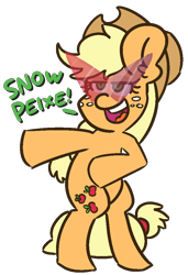 Size: 650x950 | Tagged: safe, artist:threetwotwo32232, applejack, earth pony, pony, g4, bipedal, female, kamina sunglasses, open mouth, simple background, solo, sunglasses, transparent background