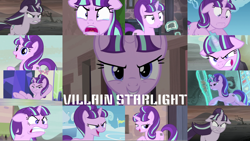 Size: 1968x1109 | Tagged: safe, edit, edited screencap, editor:quoterific, screencap, starlight glimmer, pony, unicorn, g4, season 5, the cutie map, the cutie re-mark, angry, crying, cutie mark vault, equal cutie mark, evil, evil grin, female, floppy ears, glowing horn, grin, gritted teeth, horn, magic, magic aura, open mouth, quiet, rage, ragelight glimmer, s5 starlight, smiling, solo, staff, staff of sameness, tears of rage, teeth, twilight's castle, vein, wavy mouth, wind