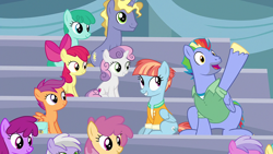 Size: 1920x1080 | Tagged: safe, screencap, apple bloom, berry punch, berryshine, bow hothoof, dizzy twister, orange swirl, pinkie feather, ponet, rainy feather, scootaloo, spring melody, sprinkle medley, sweet pop, sweetie belle, windy whistles, earth pony, pegasus, pony, g4, parental glideance, female, filly, male, mare, stallion