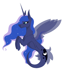 Size: 612x699 | Tagged: safe, artist:tokyiomewmew, princess luna, alicorn, pony, seapony (g4), g4, blue eyes, dorsal fin, ethereal mane, female, fin wings, fins, fish tail, flowing mane, flowing tail, horn, long horn, pixel art, seaponified, seapony luna, simple background, smiling, solo, species swap, starry mane, starry tail, tail, transparent background, wings