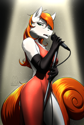 Size: 1900x2850 | Tagged: safe, artist:mykegreywolf, oc, oc only, oc:shimmering song, earth pony, anthro, beautiful, clothes, commission, dress, female, looking at you, mare, model, singer, solo