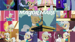 Size: 1972x1111 | Tagged: safe, edit, edited screencap, editor:quoterific, screencap, derpy hooves, mayor mare, raven, earth pony, pegasus, pony, applebuck season, do princesses dream of magic sheep, filli vanilli, friendship is magic, g4, luna eclipsed, on your marks, the ending of the end, the last crusade, the last roundup, the one where pinkie pie knows, the perfect pear, winter wrap up, angry, derpysaur, duo, eyes closed, female, gritted teeth, nightmare night, non-dyed mayor, open mouth, shocked, teeth, town hall