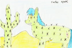 Size: 2703x1801 | Tagged: safe, artist:ed dz, oc, oc only, oc:staticspark, earth pony, pony, blue mane, cactus, green, male, pencil, sketch, solo, stallion