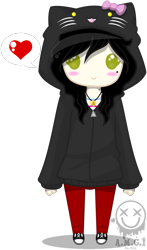 Size: 565x959 | Tagged: safe, artist:amgiwolf, oc, oc only, oc:amgi, human, blush sticker, blushing, clothes, female, heart, hoodie, humanized, jewelry, necklace, simple background, smiling, solo, transparent background