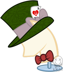 Size: 1206x1392 | Tagged: safe, artist:amgiwolf, pony, bowtie, bust, card, hat, mannequin, simple background, top hat, transparent background